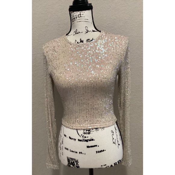 Windsor Sequin Long Sleeve Crop Top Size S - Picture 1 of 6